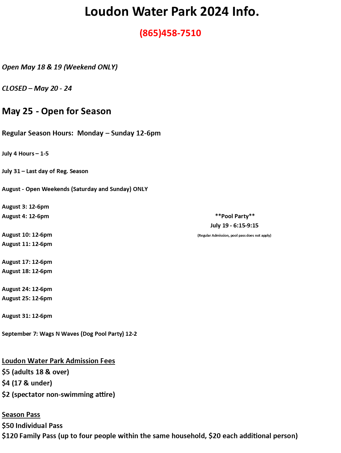 Loudon Tennessee Parks and Recreation Department